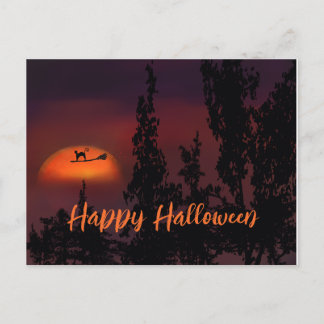 Happy halloween Cat on Witch broom Vykort