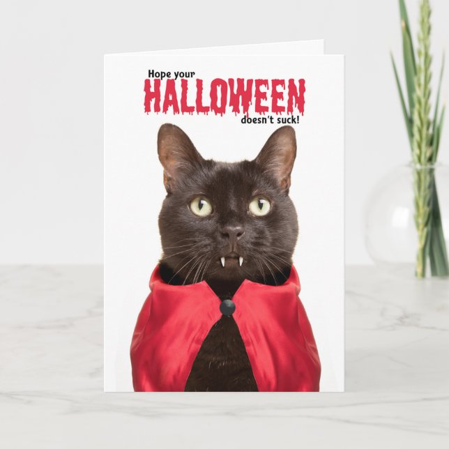 Happy halloween Cat Vampire Humor Helgkort (Framsida)