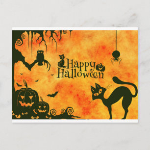 happy halloween cat vykort