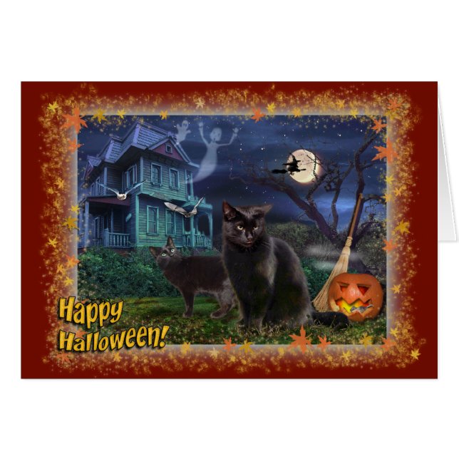 Happy halloween Cats Hälsningskort (Framsidan Horizontal)