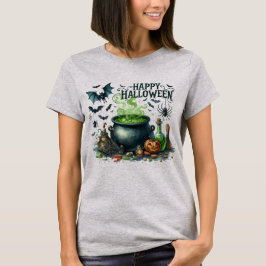Happy halloween Cauldron Fladdermus Spider T Shirt