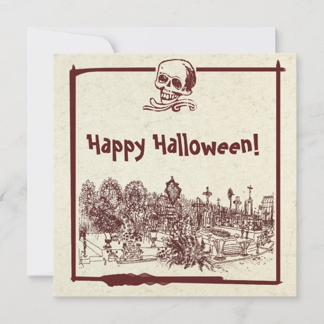 Happy halloween-cemeterikort för flata Helgdag Julkort (Framsida)