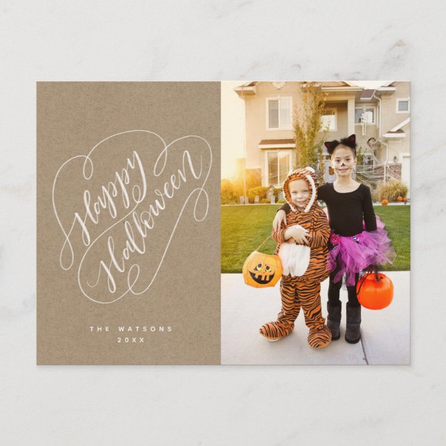 Happy halloween Chic Handletted Photo Rustic Vykort (Framsida)