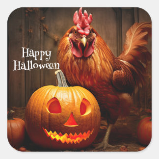 Happy halloween Chicken Tupp Pumpkin Farm Papper Fyrkantigt Klistermärke