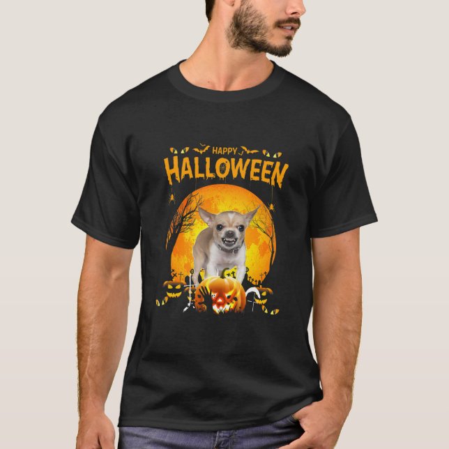 Happy Halloween Chihuahua Dog Pumpkin Costumes T Shirt (Framsida)