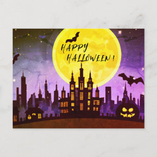 HAPPY HALLOWEEN CITYSCAPE HELG VYKORT