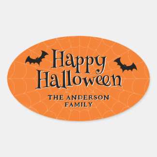 Happy halloween Cobweb Fladdermus Orange Ovalt Klistermärke