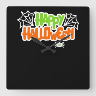 Happy halloween Colorful Cute Spindelnät Fyrkantig Klocka