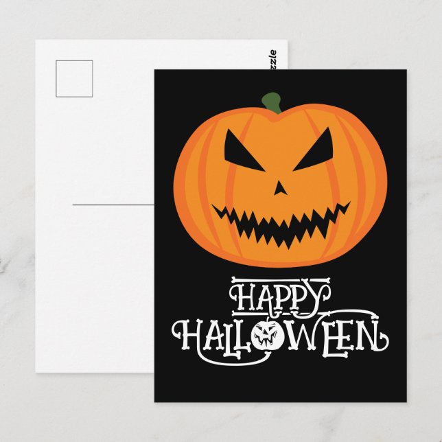 Happy halloween Coola skrämmande Jack O'Lantern pu Vykort (Fram/baksida)