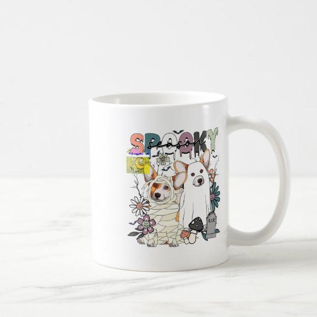 Happy halloween Corgi Ghost Spooky Season Fall Aut Kaffemugg (Höger)