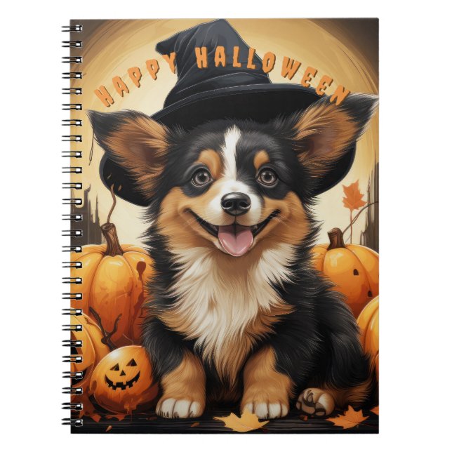 Happy halloween Corgi in Pumpkin Patch Anteckningsbok (Framsidan)