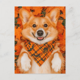 Happy Halloween Corgi Postcard Cute Dog Autumn Vykort