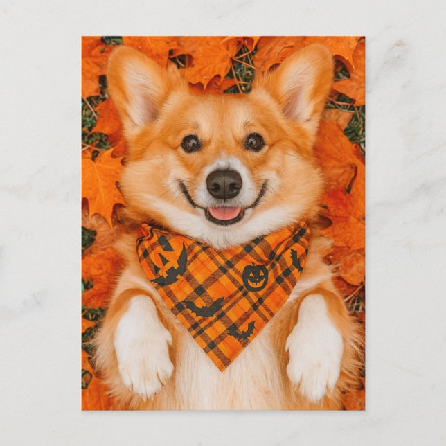 Happy Halloween Corgi Postcard Cute Dog Autumn Vykort (Framsida)