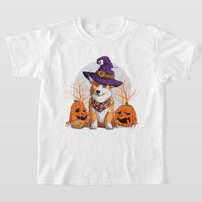 Happy halloween | Corgi Witch Puppy Hund T-Shirt (Laydown)