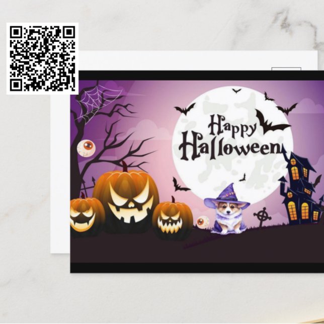 Happy halloween Corgi Witch Vykort (Skapare uppladdad)