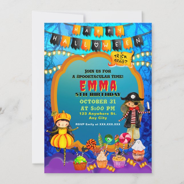 Happy halloween Costume-killar Party Firande Inbjudningar (Framsida)