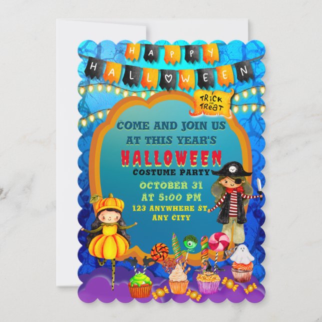 Happy halloween Costume-killar Party Firande Inbjudningar (Framsida)