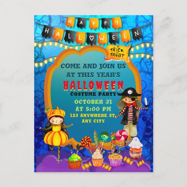 Happy halloween Costume-killar Party Firande Vykort (Framsida)