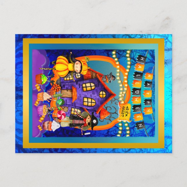 Happy halloween Costume-killar Party Firande Vykort (Framsida)