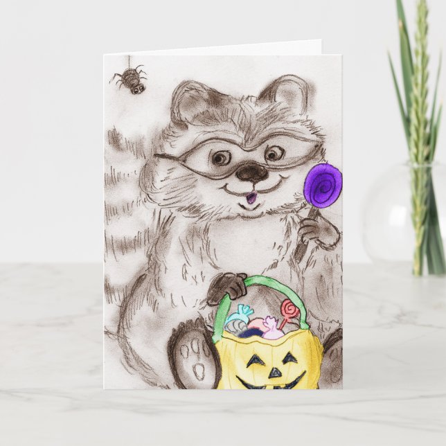 Happy halloween Costumed Raccoon Kort (Framsida)