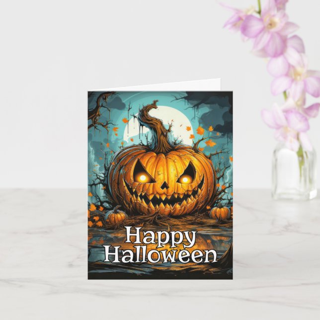 Happy halloween Creepy Pumpkin Kort (Orkide)