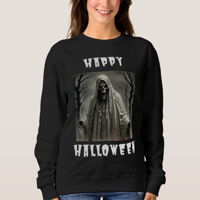Happy halloween Creepy Skeleton Man Sweatshirt T Shirt (Framsida)