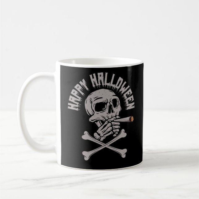 Happy halloween Creepy Skull Rökcigarett Kaffemugg (Vänster)