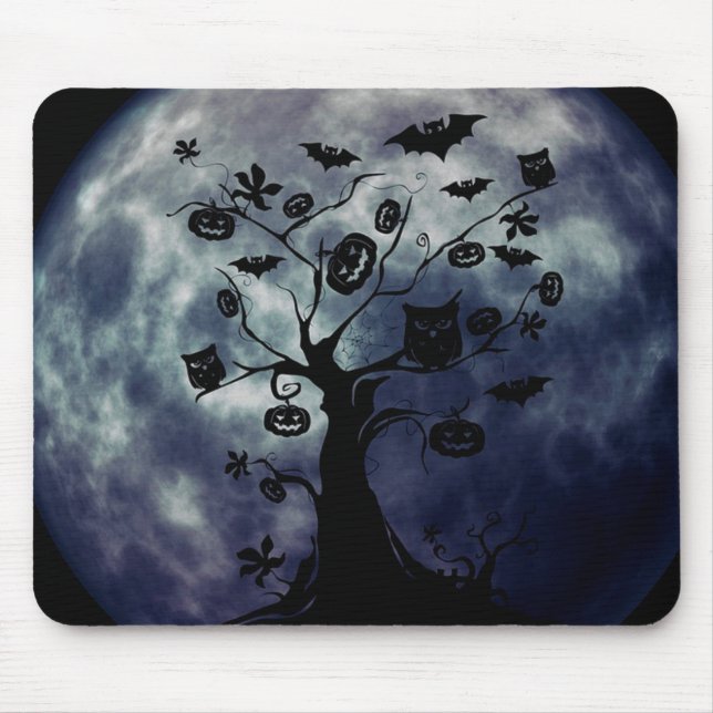 Happy halloween Creepy Uggla vid Träd Mousepad Musmatta (Framsidan)
