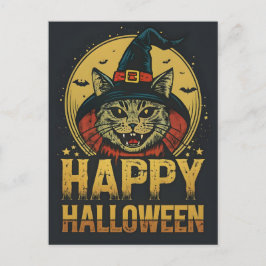 Happy halloween Creepy Witch Cat Helg Vykort