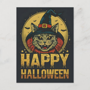 Happy halloween Creepy Witch Cat Helg Vykort