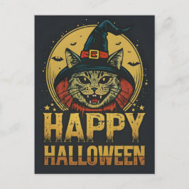 Happy halloween Creepy Witch Cat Helg Vykort