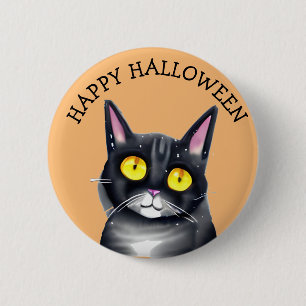 Happy halloween Cute Black Cat Gult Ögon Knapp