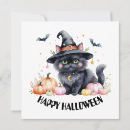 Happy halloween Cute Black Cat Inbjudningar