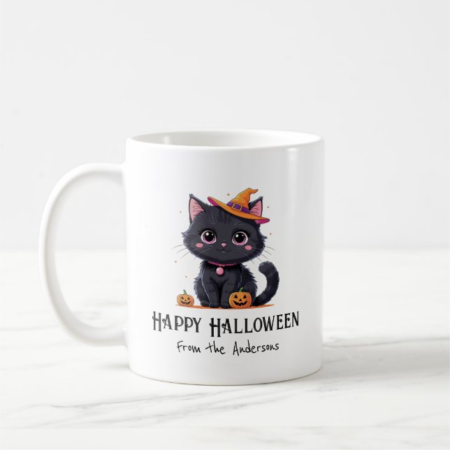 Happy halloween Cute Black Cat Kaffemugg (Vänster)