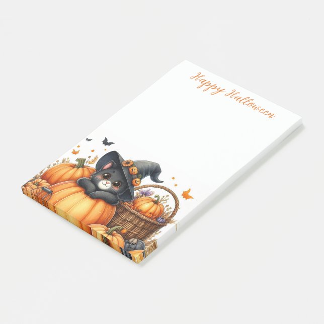 Happy halloween Cute Black Cat och Pumpkins Post-it Block (Vinklad)