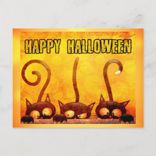 Happy halloween Cute Black Cat Orange Vykort