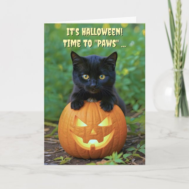 Happy halloween Cute Black Kitten och Pumpkin Roli Kort (Framsida)