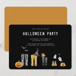 Happy halloween Cute Black Watercolor Party Inbjudningar