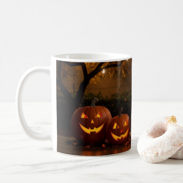 Happy halloween, Cute Carved Pumpkins Kaffemugg (Med munk)