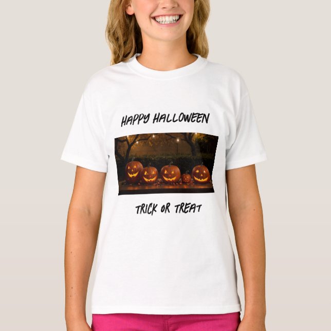 Happy halloween, Cute Carved Pumpkins T Shirt (Framsida)