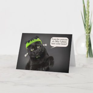 Happy halloween Cute Cat in Frankenstein Costume Helgkort
