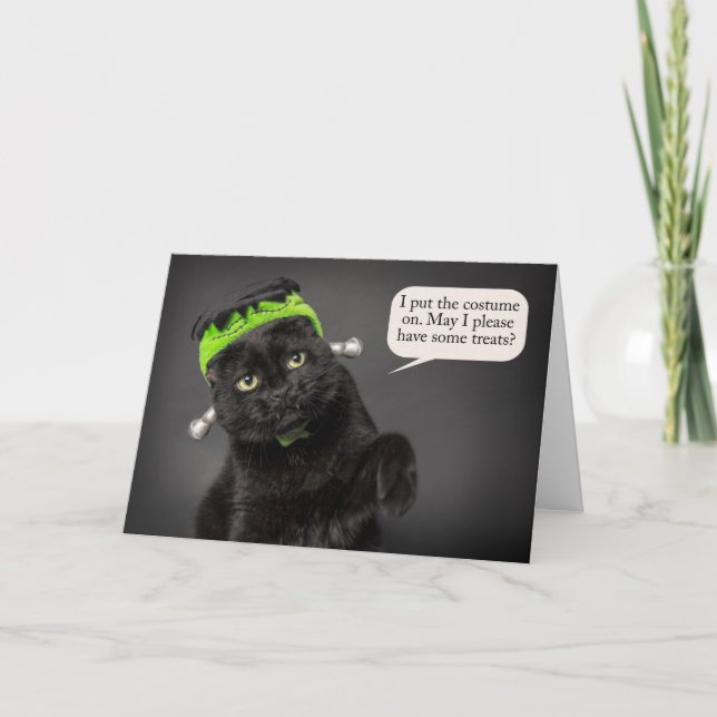 Happy halloween Cute Cat in Frankenstein Costume Helgkort (Framsida)