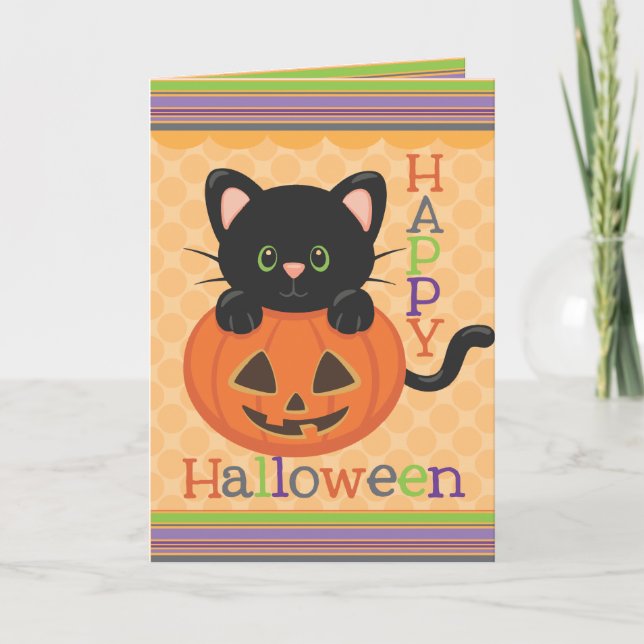 Happy halloween Cute Cat Jack o'Lantern Kort (Framsida)