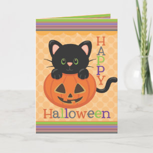 happy halloween Cute Cat Jack o'Lantern Kort