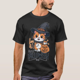 Happy halloween - Cute Cat med Bus eller godis-säc T Shirt