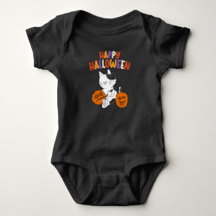 Happy halloween Cute Cat och Pumpkin Baby Bodydres T Shirt