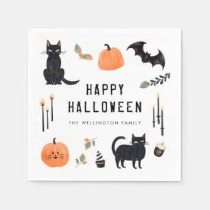 Happy halloween Cute Cat Pumpkin Fladdermus Pappersservett
