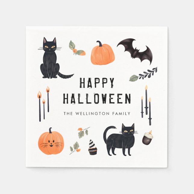 Happy halloween Cute Cat Pumpkin Fladdermus Pappersservett (Framsidan)