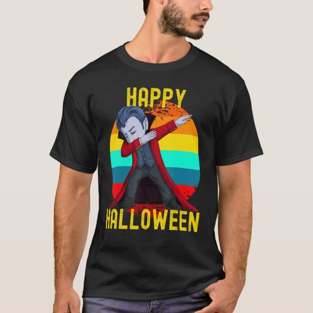 Happy halloween Cute Dabbing Dracula Kids Vampre T Shirt (Framsida)