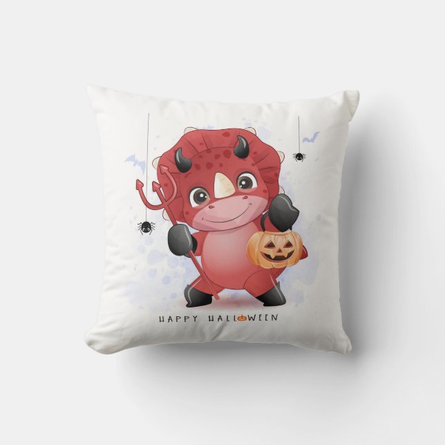 Happy halloween Cute Dinosaur Pumpkin Spider Fladd Kudde (Framsida)
